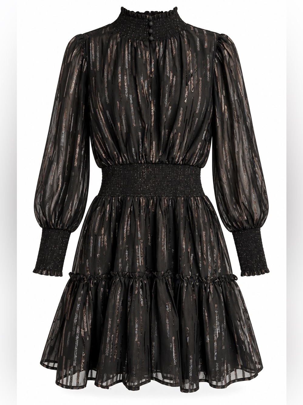 Elan Black Dress with Subtle Metallic Stripes M